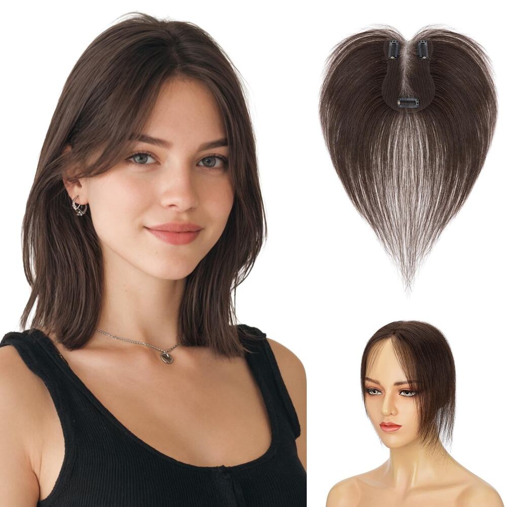 MY-LADY Human Hair Topper Dark Brown Clip In Thinning Hair Piece